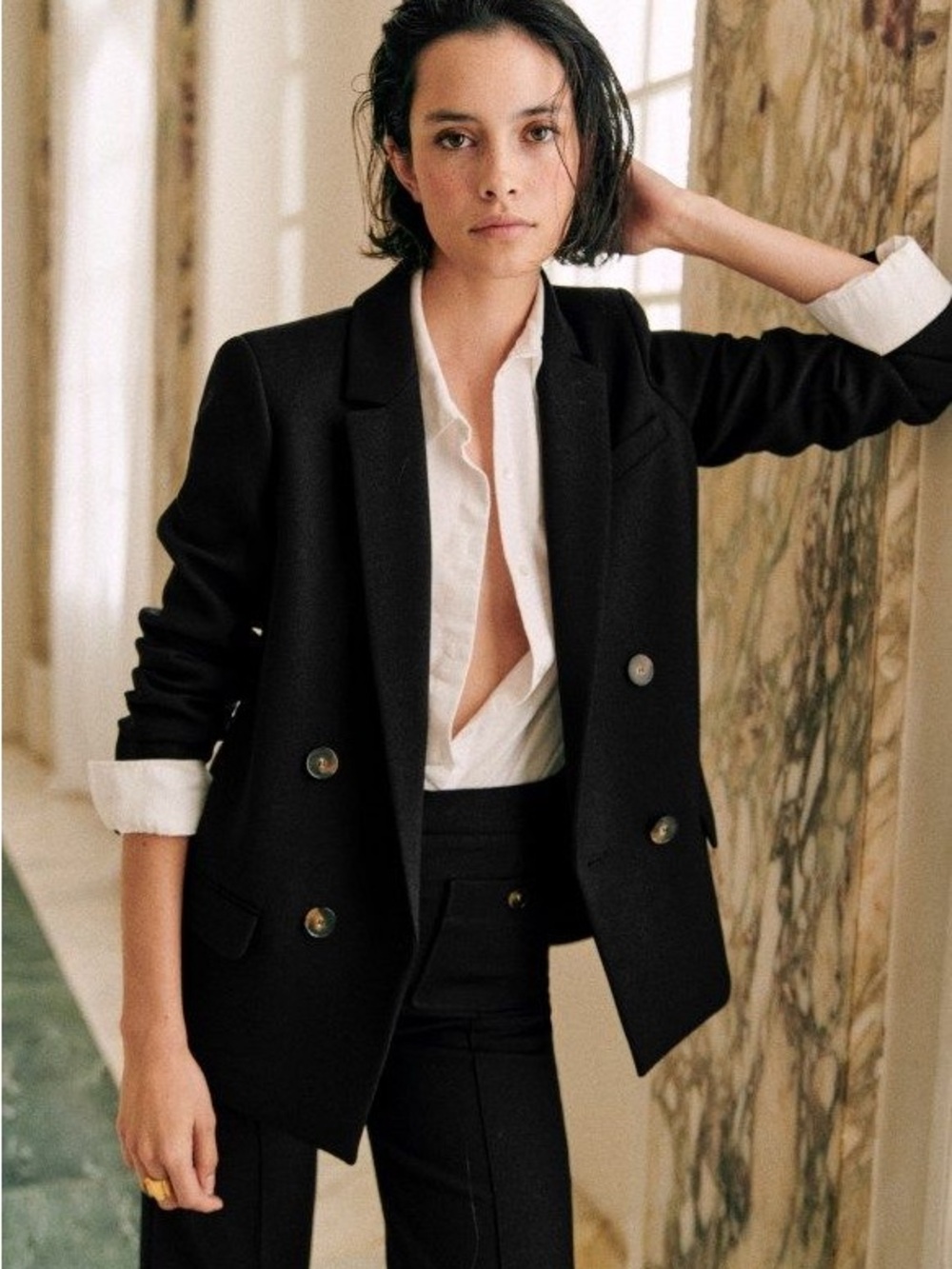 Sezane Christie Black Double-Breasted Women's Blazer Jacket - Picture 2 of 4